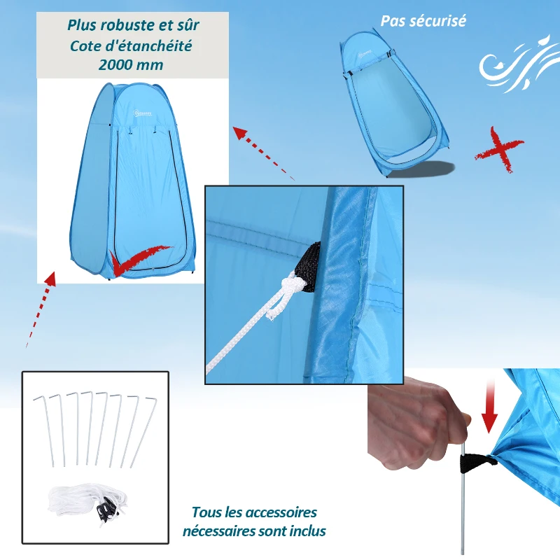 Outsunny Tente de douche pop-up tente de toilette pliable et portable anti-UV sac de transport inclus pour plage, pêche, randonnée, bain, l'extérieur, bleu