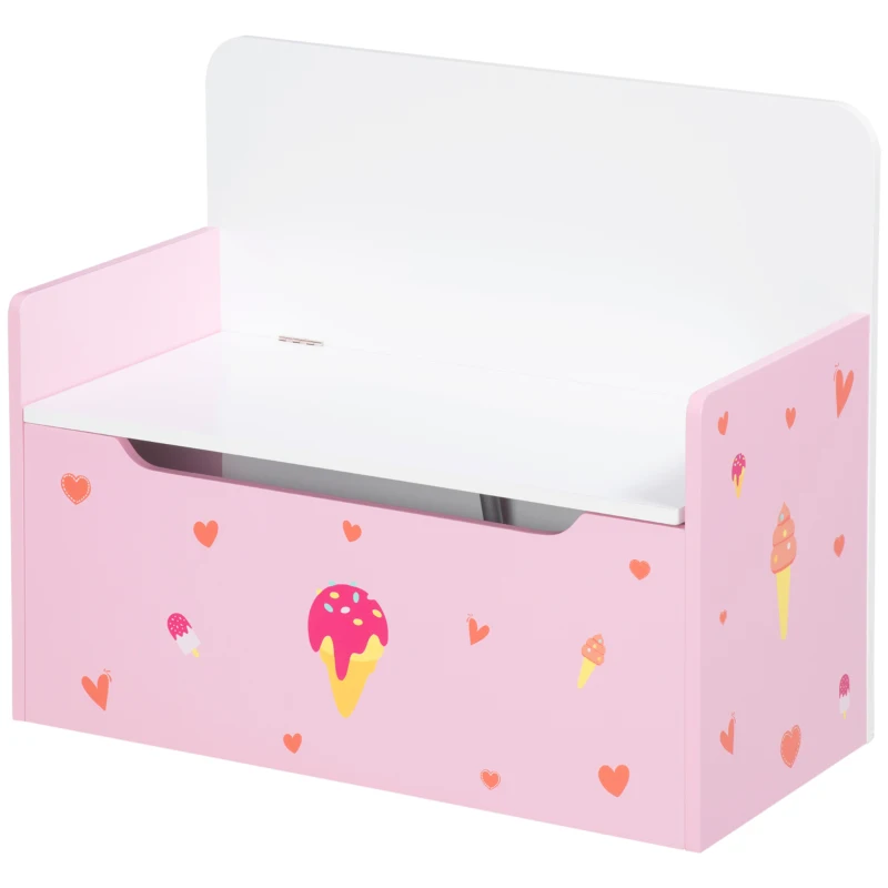 ZONEKIZ 2-in-1 Kids Storage Bench, Toy Box w/ Safety Rod - Pink
