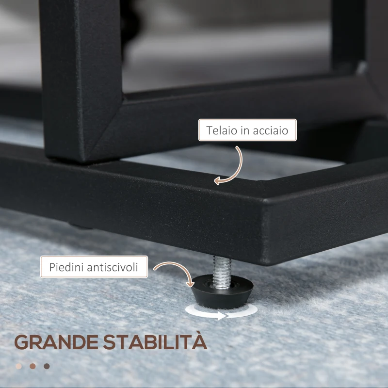 HOMCOM Tavolino da Salotto in Truciolato e Acciaio con Borsa Portaoggetti in Tessuto Oxford, 49x19x55 cm, Marrone e Nero