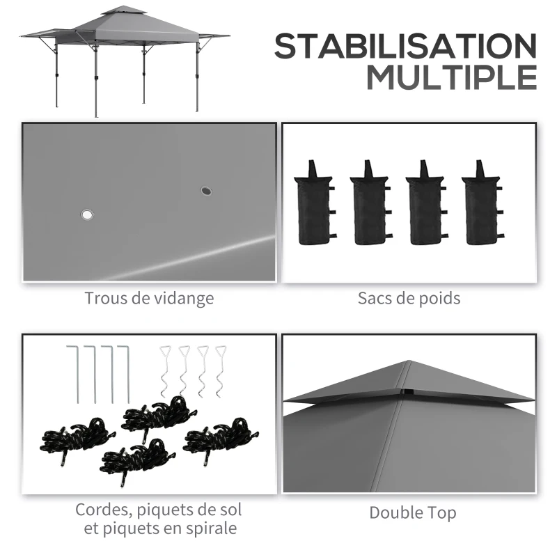 Outsunny Tonnelle pop-up jardin Pliant 5 x 3 m, tissu oxford avec 2 parois réglables, sac à de transport à roulettes inclus