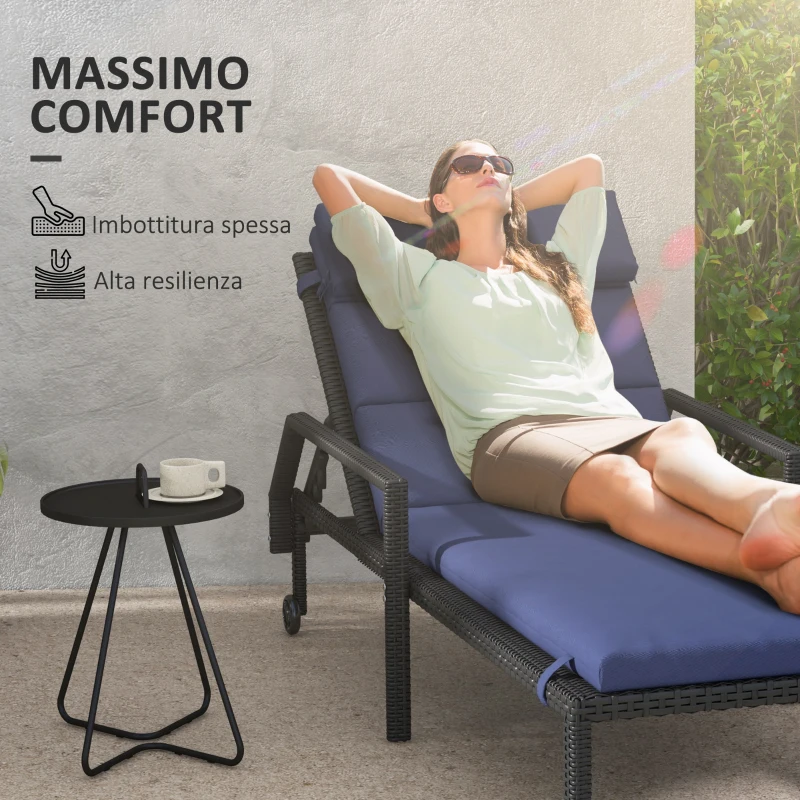 Outsunny Cuscino per Sdraio e Lettino Prendisole in Tessuto con Lacci di Fissaggio, Blu Scuro