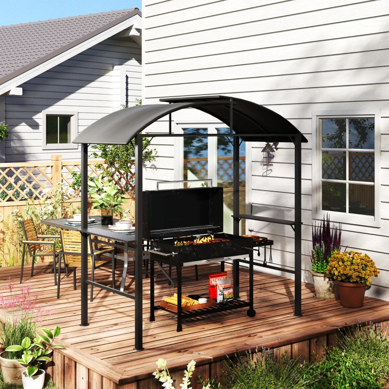 Outsunny Grillpavillon, 2 Seitenablagen, Haken, Stahlrahmen, 1,1 x 2,3m, Dunkelgrau(m-7)