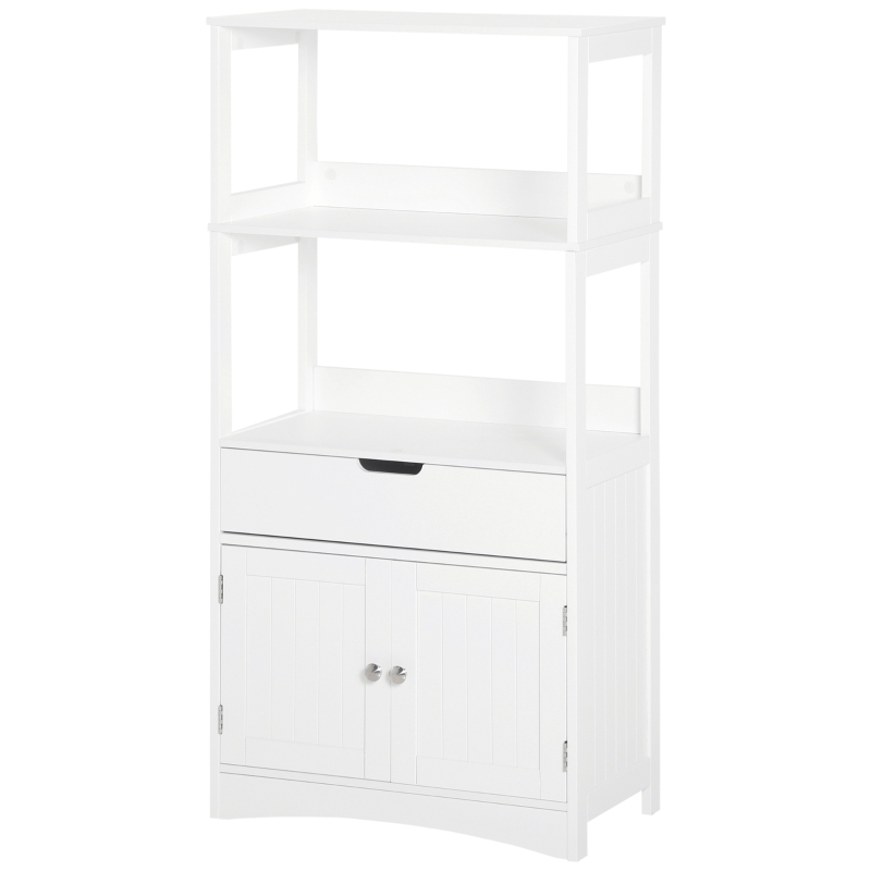 kleankin Bathroom Floor Cabinet, Free Standing Kitchen Cupboard with Shelves, Drawer and Doors, Storage Organizer for Living Room, White