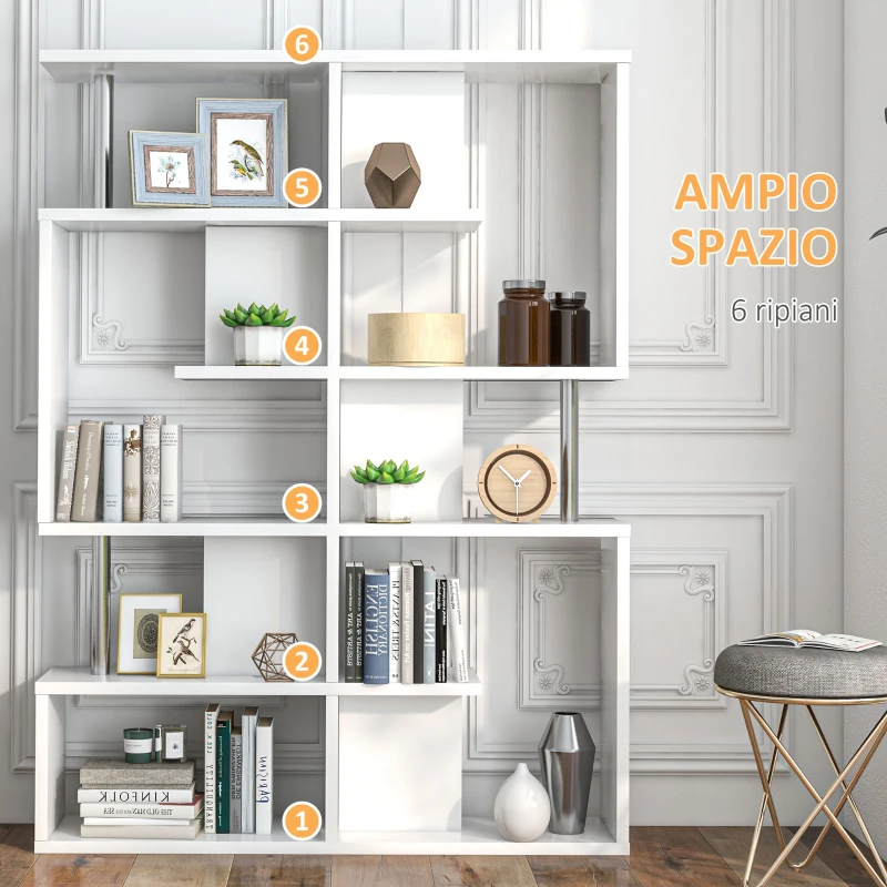 HOMCOM Scaffale Libreria ad S 5 Ripiani Design Moderno Soggiorno, Ufficio, Salotto, Legno, Bianco, 120 x 28.6 x 160 cm