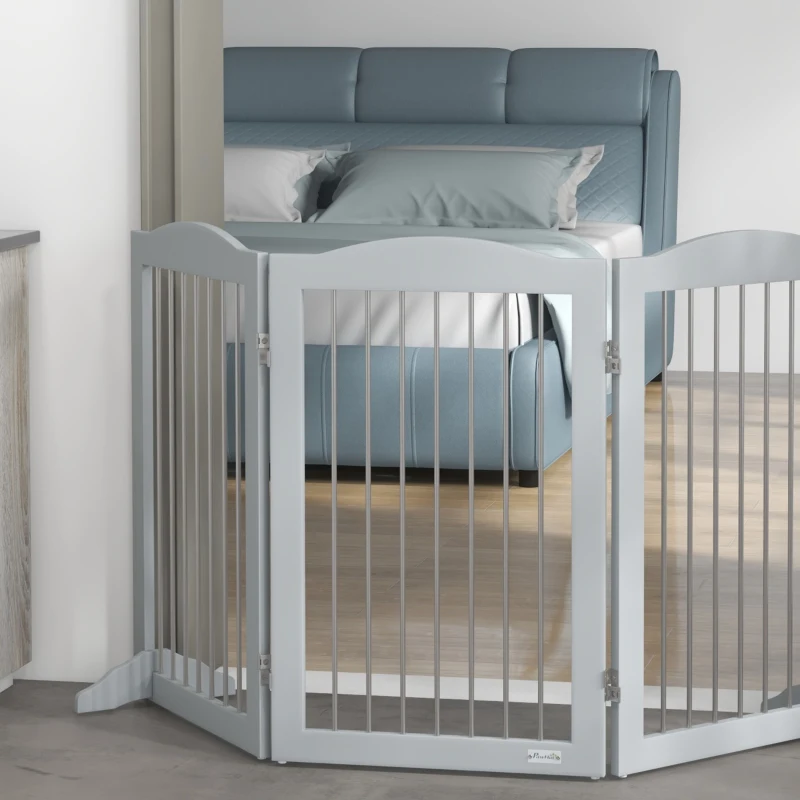 PawHut Barriere de sécurité pliable barrière chien trois plaques avec deux pieds de soutien 154 x 30 x 80 cm gris