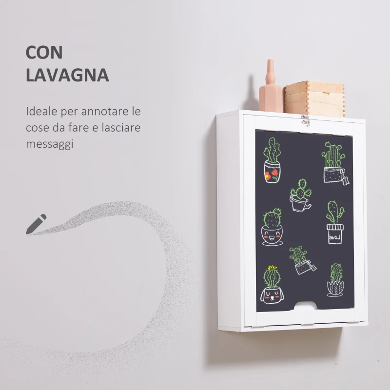 HOMCOM Tavolo Scrivania Pieghevole a Muro con Lavagna, 60x94.5x147cm, Bianco e Nero