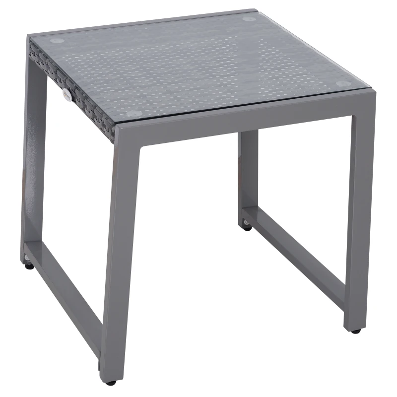 Outsunny Tavolino da Caffè da Giardino Piano in Vetro Temperato in Rattan Alluminio 50 x 49,5 x 50 cm