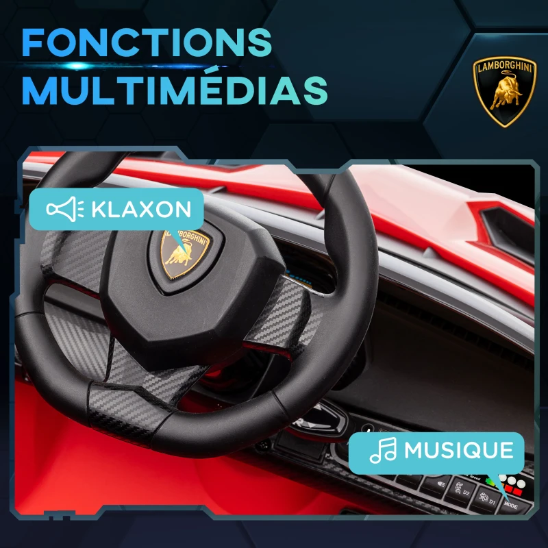 HOMCOM Voiture électrique licence Lamborghini Veneno 12V pour enfants avec portes papillon télécommande musique rouge