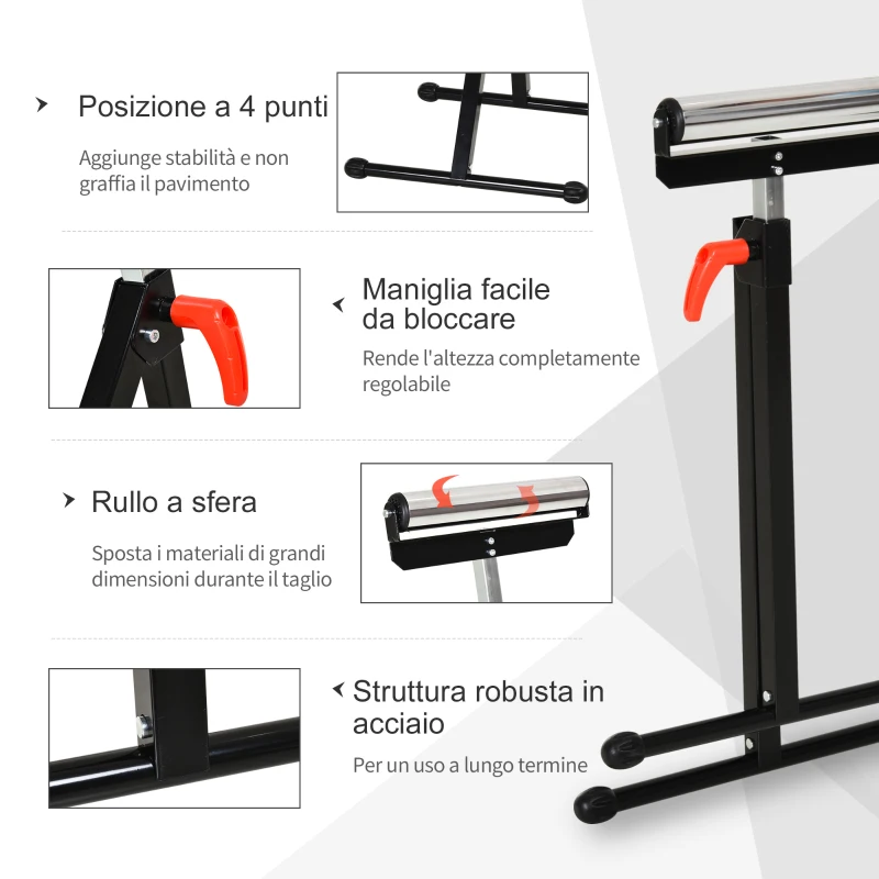 HOMCOM Cavalletto a Rullo ad Altezza Regolabile in Metallo, Design Pieghevole e Salvaspazio, 44x50x68-110 cm