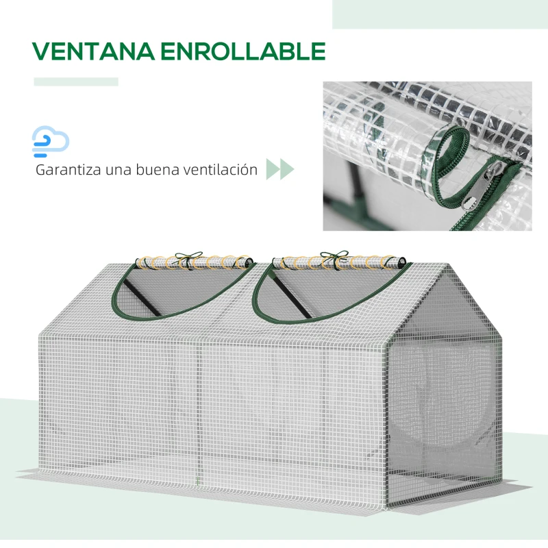 Outsunny Invernadero de Exterior 120x60x60 cm Invernadero de Jardín con 2 Ventanas Enrollables Cubierta de PE 140g/㎡ y Marco de Acero Impermeable Anti-UV para Cultivo de Plantas Verduras Translúcido