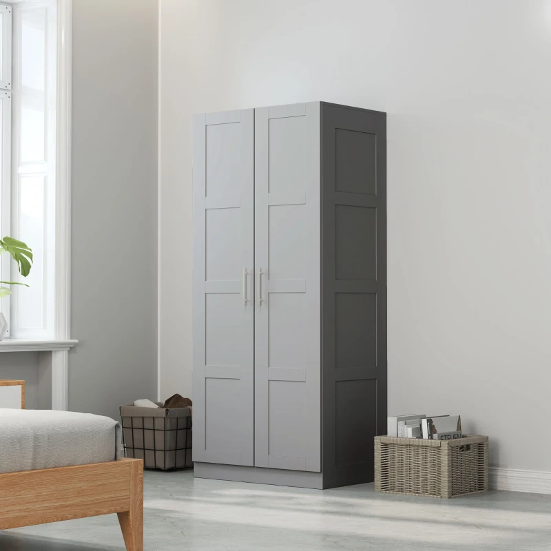 HOMCOM Double Paneled Door Wardrobe, with Shelves - Grey