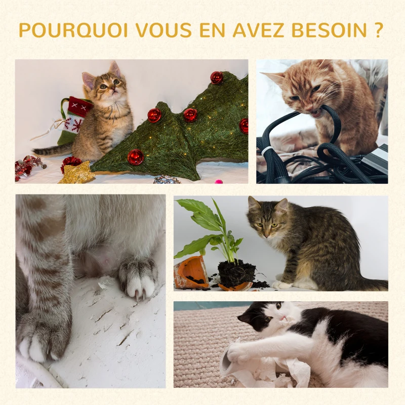PawHut Arbre à chat poteau à griffer fixation plafond hauteur réglable 37 x 21 x 202- 242 cm 4 niveaux vert