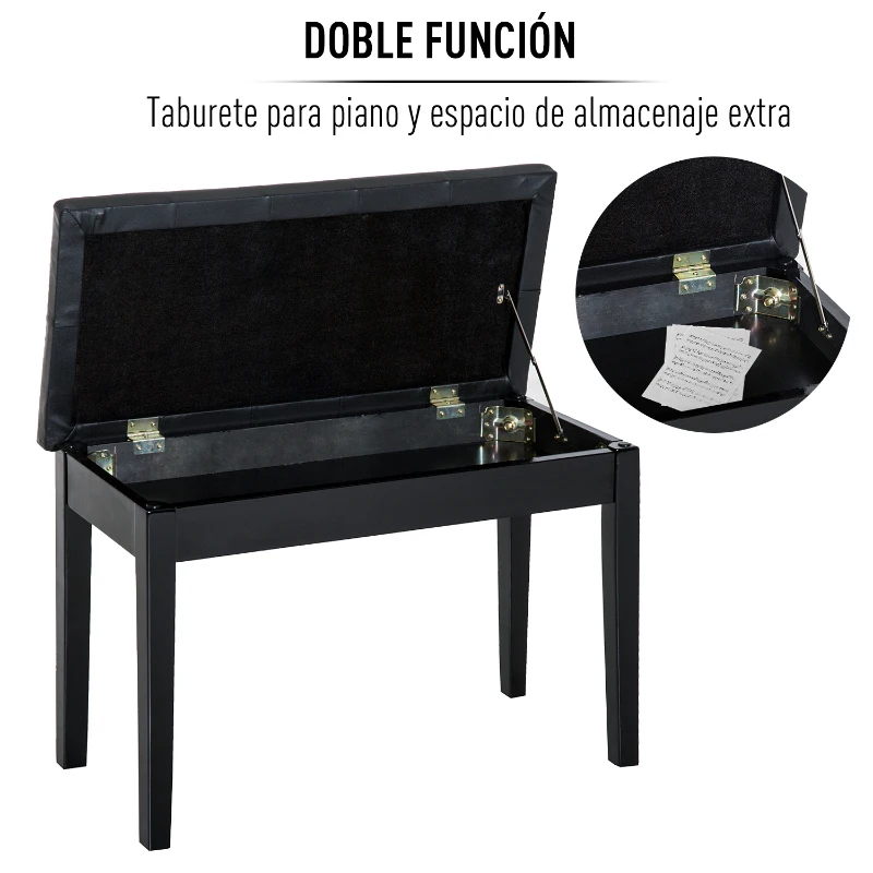 HOMCOM Taburete de Piano Banco de Teclado con Espacio de Almacenamiento Bajo del Asiento de Cuero Sintético 76x36x50 cm Negro