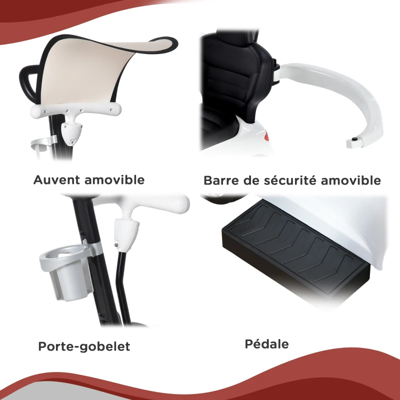 HOMCOM Porteur Enfants Voiture Enfant Multi-équipée 12-36 Mois Coffre klaxon Effet Musical polypropylène Blanc