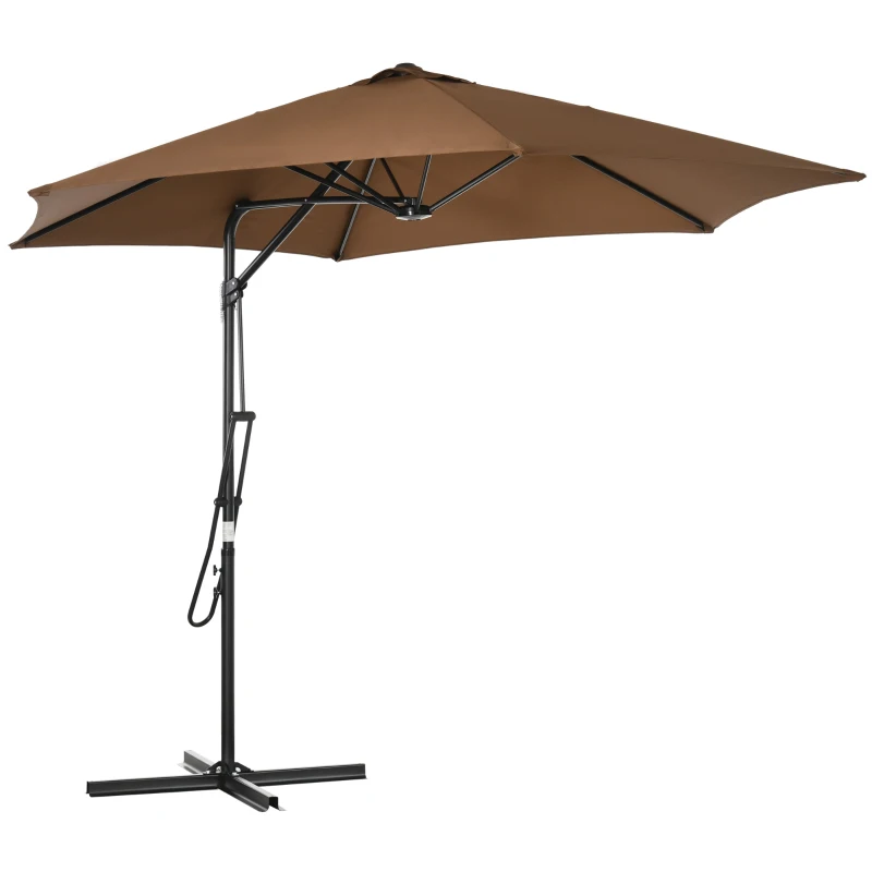 Outsunny Ombrellone da Giardino 3x2.5 m in Metallo e Poliestere a 6 Stecche con Base a Croce, Marrone