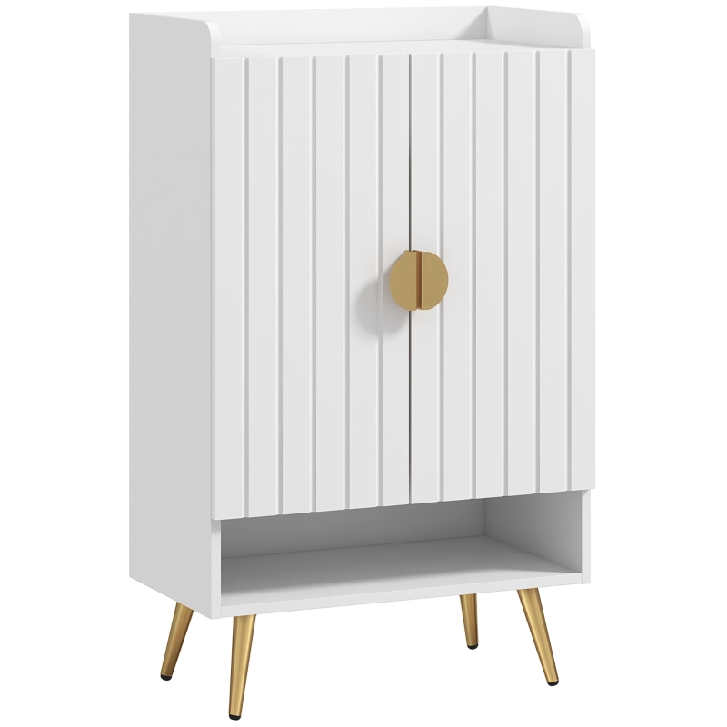 HOMCOM Modern Shoe Cabinet with 2 Doors, Open Shelf and Adjustable Shelves, 15 Pair Hallway Shoe Cupboard, Entryway Storage Unit, White