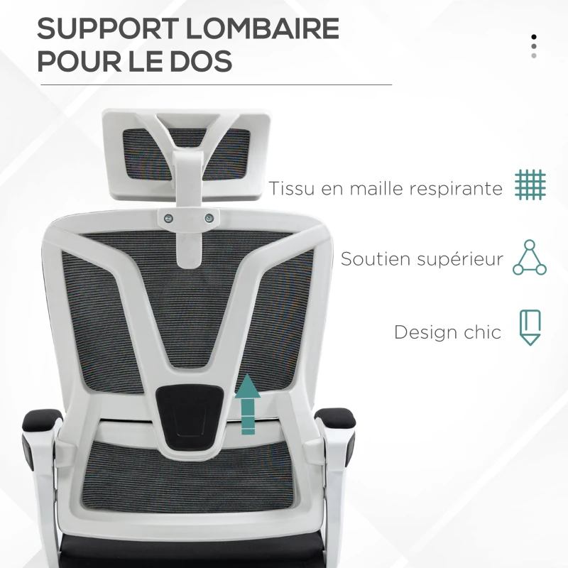 Vinsetto Fauteuil de bureau dossier réglable repose-pied appui-tête réglable soutien lombaire tissu en maille noir