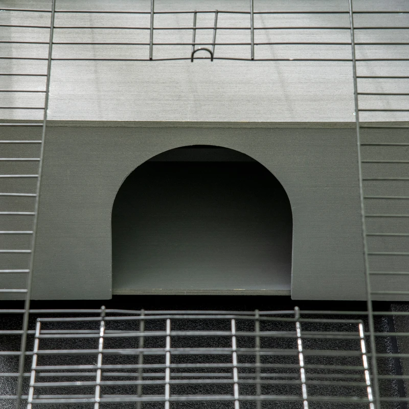 PawHut Conigliera in Legno con Casetta e Area Aperta per 1 Coniglio, 90x53x50cm, Grigio Scuro