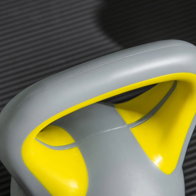 SPORTNOW Kettlebell 4kg in PU e Sabbia con Base Piatta e Impugnatura per Stacchi, Squat e Sollevamenti, 18x12x20 cm, Giallo