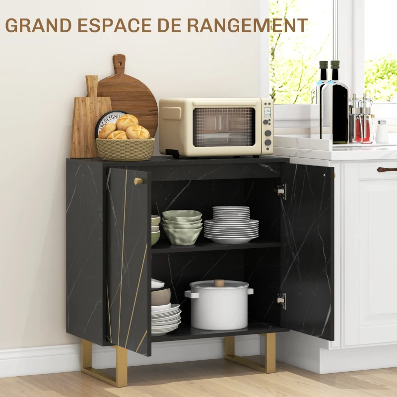 HOMCOM Buffet de rangement avec 2 portes et étagère réglable pieds en métal 76 x 35 x 77 cm ton marbre noir