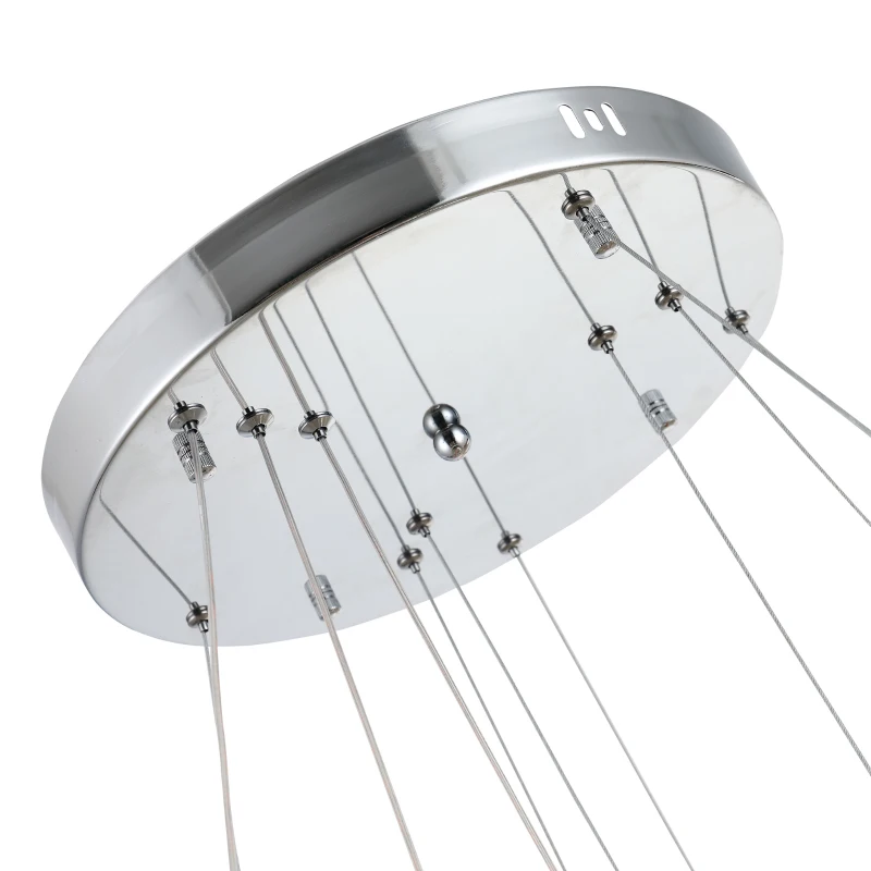 HOMCOM Lampadario a Sospensione con 3 Anelli Regolabili, Luci a LED e Cristalli, Ø60 x 110cm