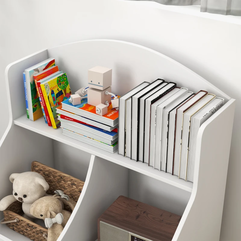 AIYAPLAY Libreria per Bambini a 2 Livelli con Cassetto su Ruote per Giochi e Libri, 62x40x88 cm, Bianco