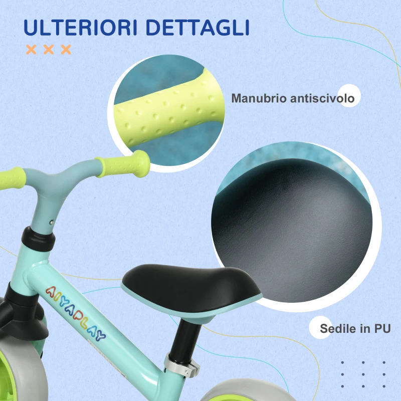AIYAPLAY Bici Senza Pedali per Bambini max 4 Anni con Sella Regolabile, in Acciaio, PP, PU e TPR, 66.5x34x47 cm