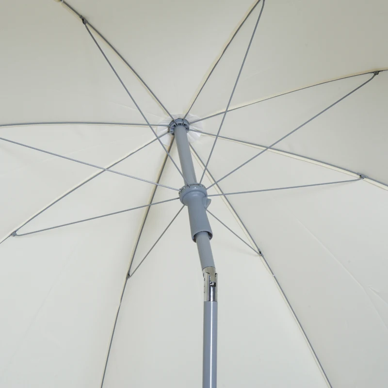Outsunny 2.2m Beach Umbrella, Portable Parasol with Tilting Function, Outdoor Sunshade Shelter with 8 Ribs for Garden, Pool and Patio, Cream White