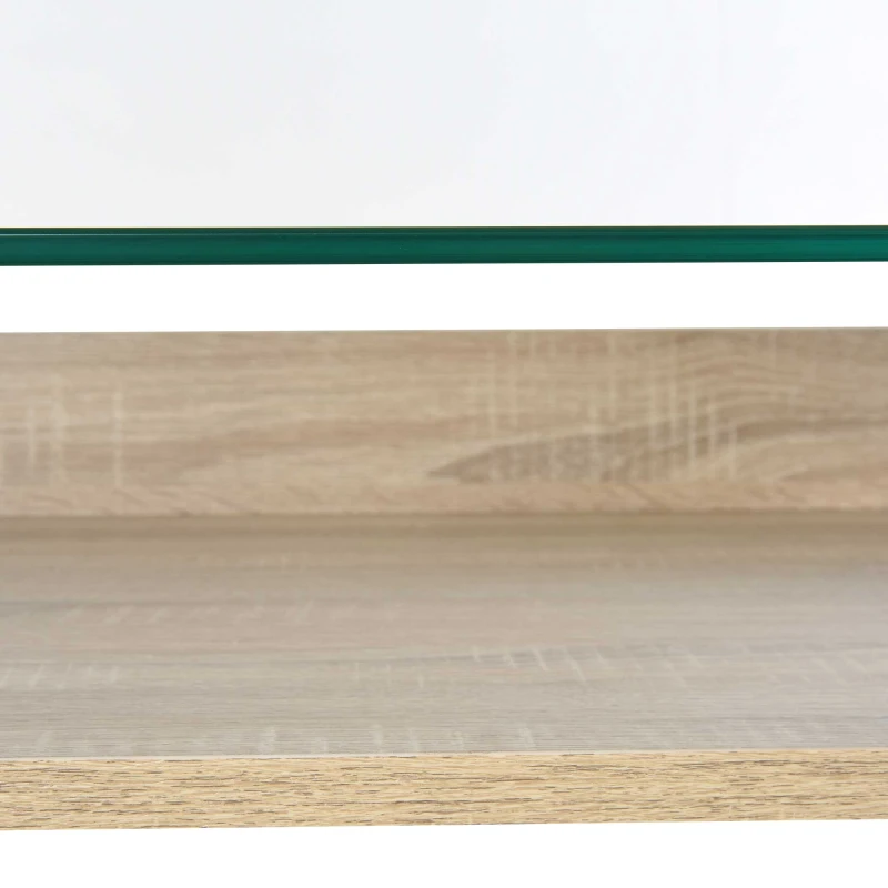 HOMCOM Scrivania da Computer di Design con Piano in Vetro Temperato di 9mm e Telaio in Legno e Acciaio, per Casa Ufficio