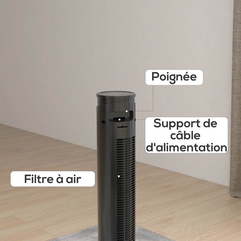 HOMCOM Ventilateur colonne télécommande minuterie 12 heures mode veille 3 vitesses ventilateur tour oscillant 70 ° noir