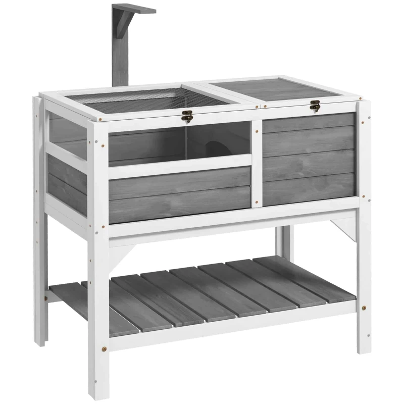 PawHut Maison enclos pour tortues sur pieds avec étagère de rangement en bois massif - 84 x 51 x 103 cm