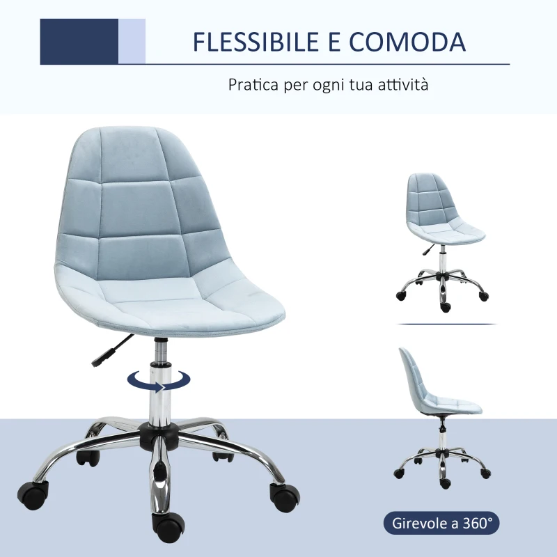 Vinsetto Sedia da Ufficio Ergonomico, Sedia Girevole Scrivania, Regolabile Senza Braccioli, Azzurro, 59x59x81-91cm
