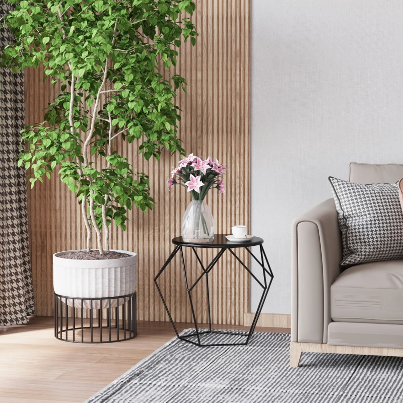 HOMCOM Round Side Table, Minimalist End Table with Steel Frame, Small Coffee Table for Living Room, Bedroom, Black