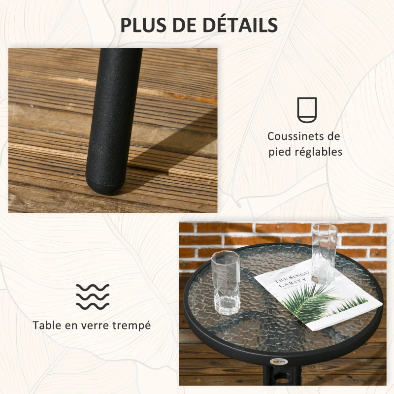 Outsunny Ensemble de jardin salon de jardin en résine tressée 3 pièces 2 fauteuils + 1 table basse plateau en verre trempé