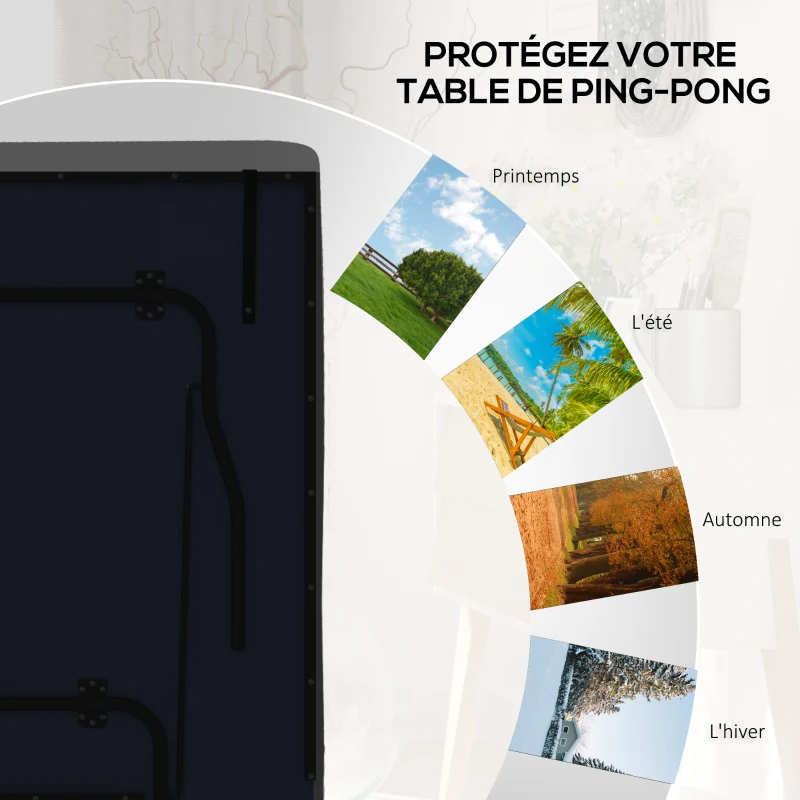 SPORTNOW Housse de table de tennis de table ping-pong avec fermeture éclair anti-UV et housse imperméable Noir