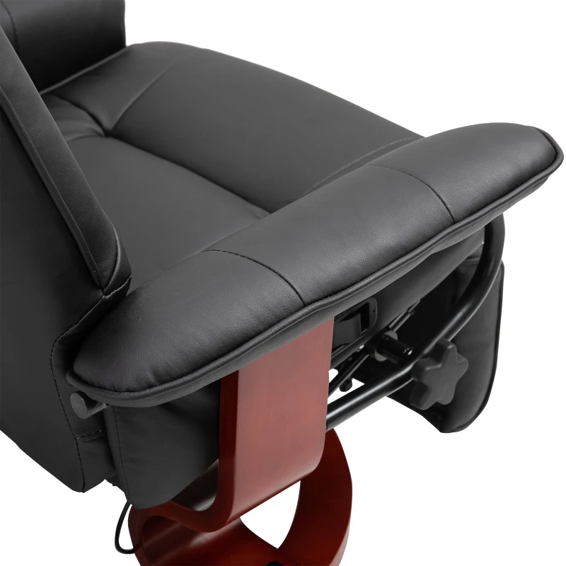 HOMCOM Fauteuil relax inclinable fauteuil de salon repose-pieds réglable pivotant 360° piètement bois revêtement synthétique noir(m-9)