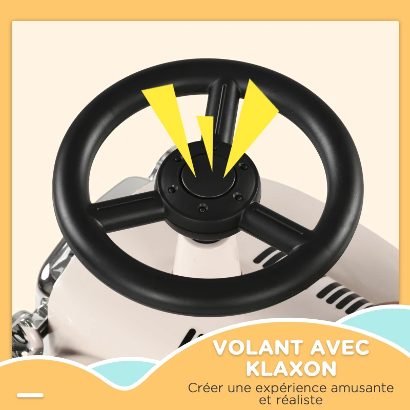 AIYAPLAY Porteur enfants voiture véhicule à pousser multi-équipée 12-36 mois coffre klaxon style vintage blanc crème(m-5)