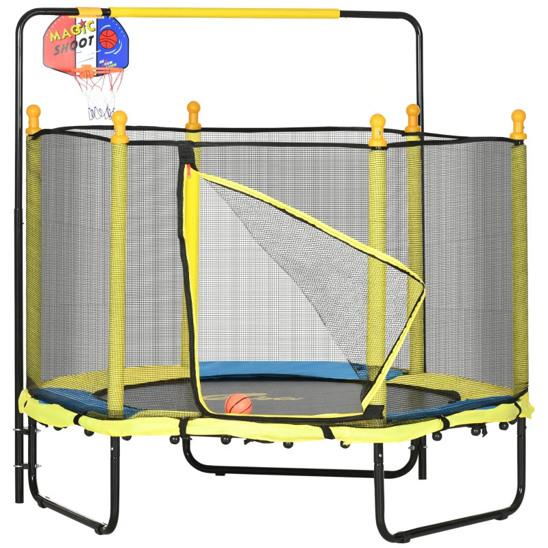 ZONEKIZ Trampoline rond enfant avec filet de protection capacité 50 kg pour adultes et enfants diamètre 140 cm jaune et noir