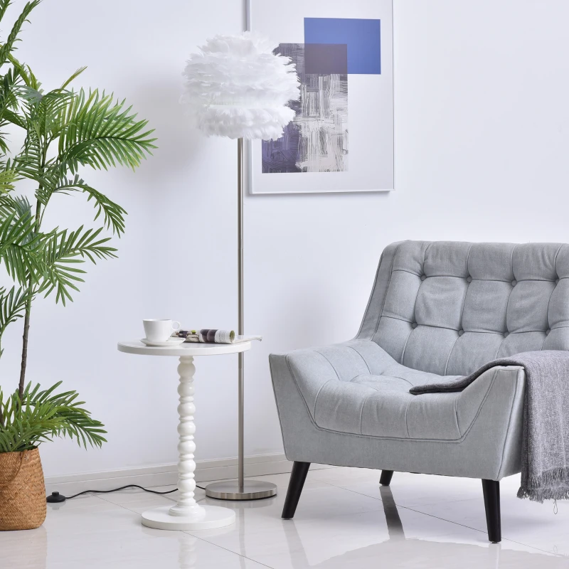 HOMCOM Lampadaire plume sur pied - ampoule E27 60 W max. - interrupteur à pied - dim. Ø 40 x 160H cm - métal chromé plumes d'oie blanc