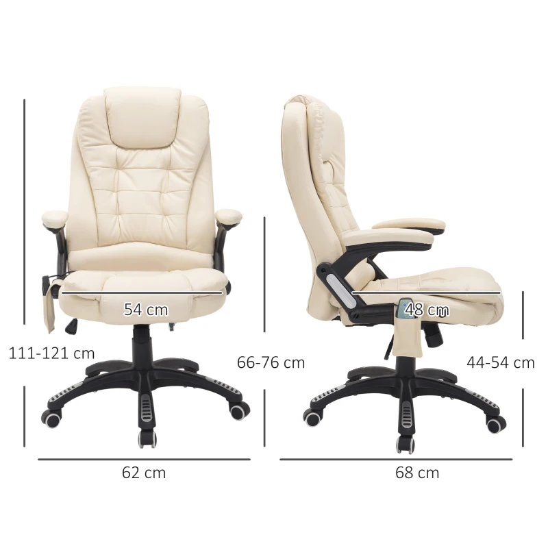 HOMCOM Six-Point Massage Office Chair with Lumbar Heated for Home Office, PU Leather High Back Executive Desk Chair with Adjustable Height, 150° Recliner, 360° Swivel, Beige