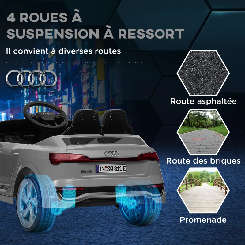 AIYAPLAY Voiture électrique pour enfants Licence Audi Q8 e-tron Sportback 12V télécommande, phares, musique, klaxon, 3-4 ans Gris(m-8)