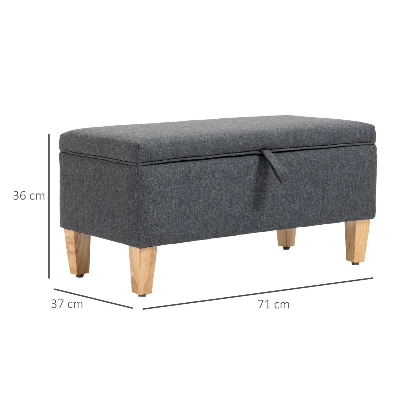 HOMCOM 30L Linen Storage Ottoman Padded Footstool with Rubberwood Legs for Storage Box, Bed End, Shoe Bench, Seating, Dark Grey