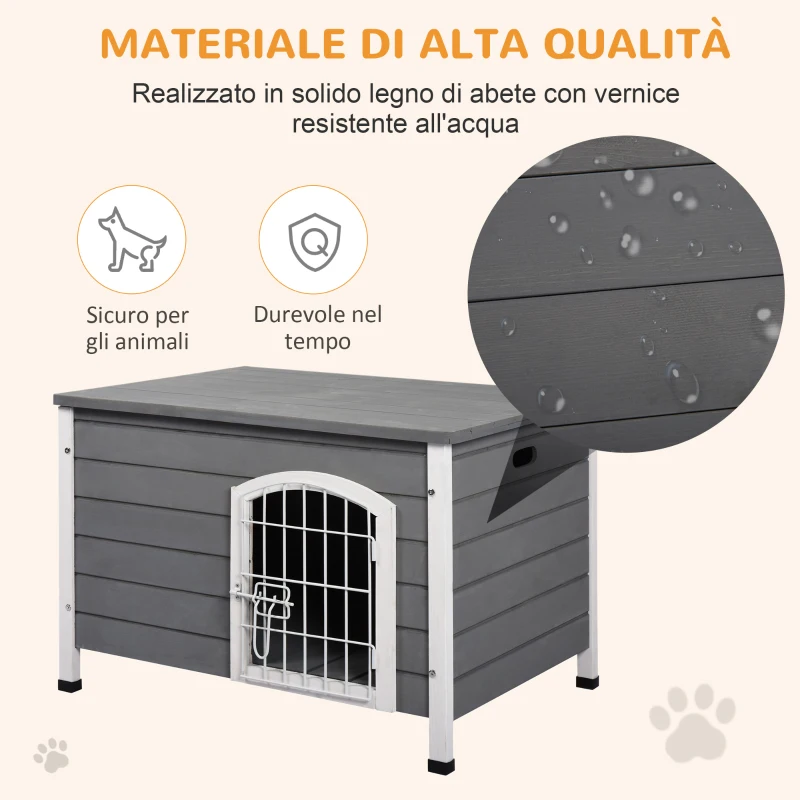PawHut Cuccia per Cani da Esterno in Legno Impermeabile con Porta Richiudibile, 80x55x53.5 cm, Grigia