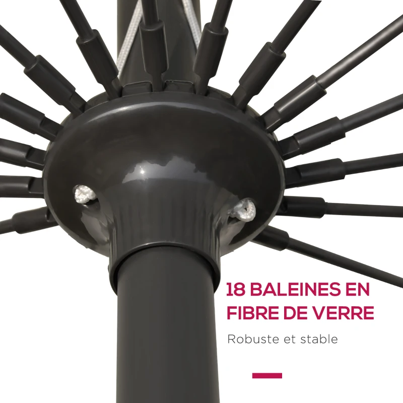 Outsunny Parasol droit parasol de jardin inclinable rond avec 18 baleines manivelle mât en métal fibre de verre Ø 2,5m polyester haute densité rouge vineux