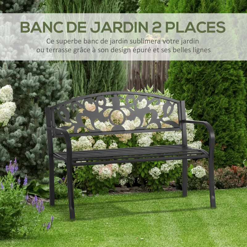 Outsunny Banc de Jardin Design Contemporain 3 Places dim. 128L x 50l x 91H cm métal époxy Noir