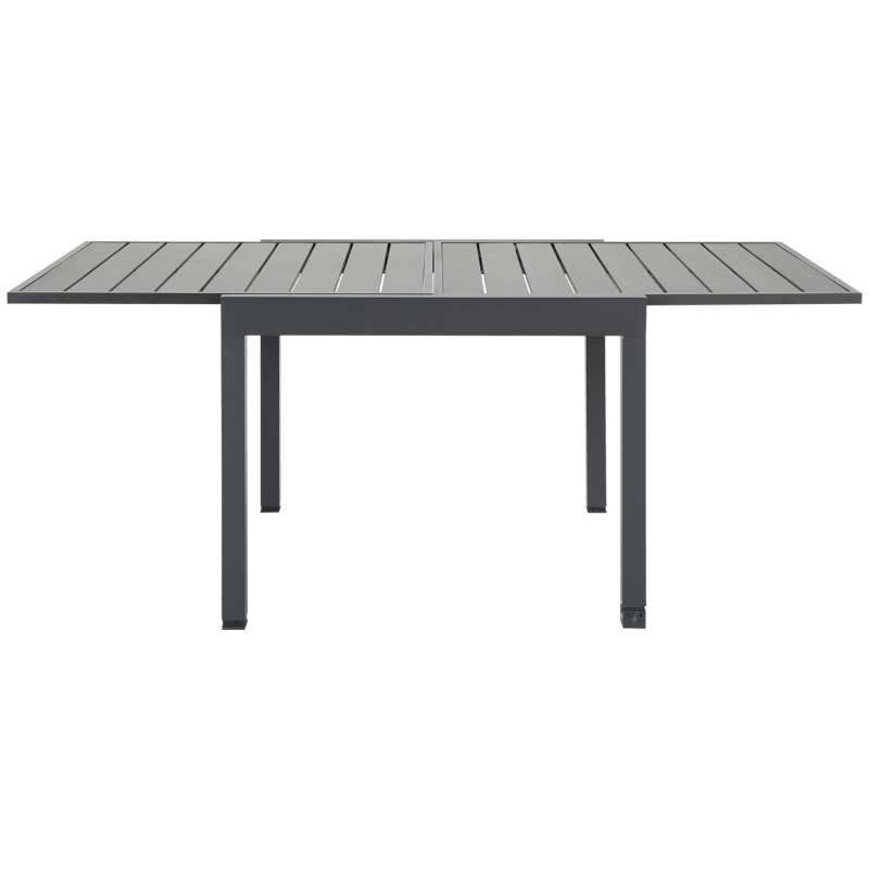 Outsunny Extendable Dining Table Outdoor Slat Table for 4-6 Person Rectangular Lawn Garden Bistro Patio Table with Aluminium Frame, 90-180cm x 90cm x 73cm, Grey
