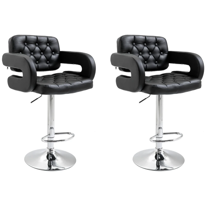 Set of 2 PU Leather Upholstered Swivel Bar Stool, Height Adjustable Barstool with Back, Armrest, Footrest for Kitchen