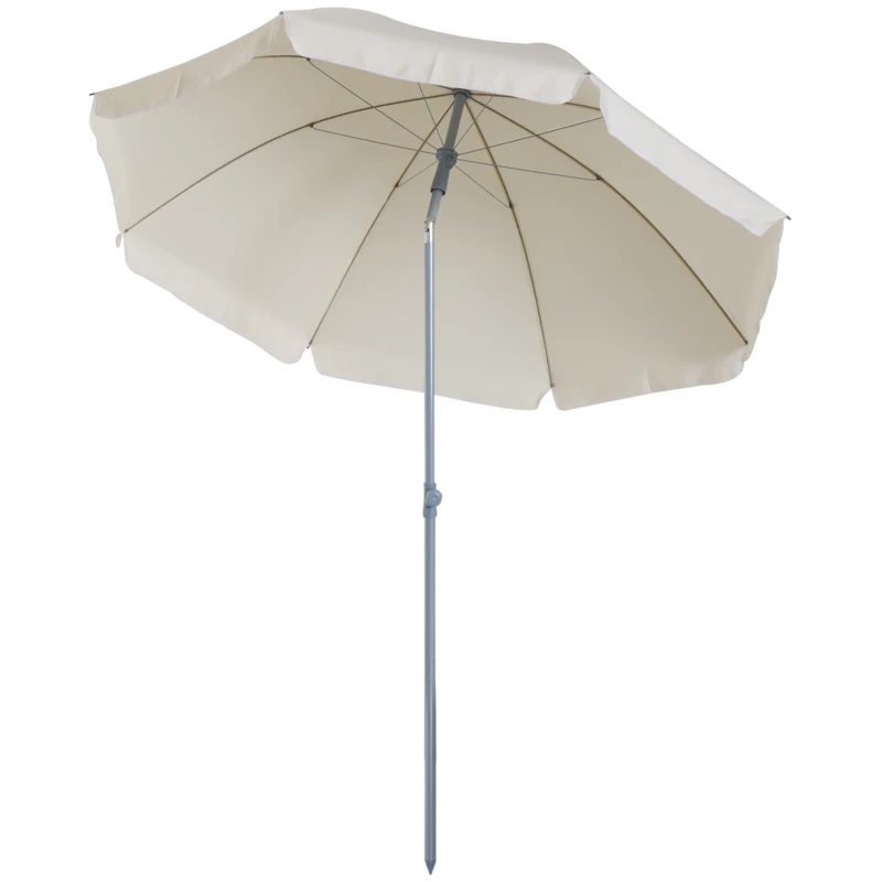 Outsunny 2.2m Beach Umbrella, Portable Parasol with Tilting Function, Outdoor Sunshade Shelter with 8 Ribs for Garden, Pool and Patio, Cream White
