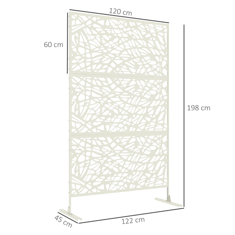 Outsunny Panneau brise vue décoratif paravent extérieur à motif géométrique ajouré en métal - 122 x 45 x 198 cm, blanc