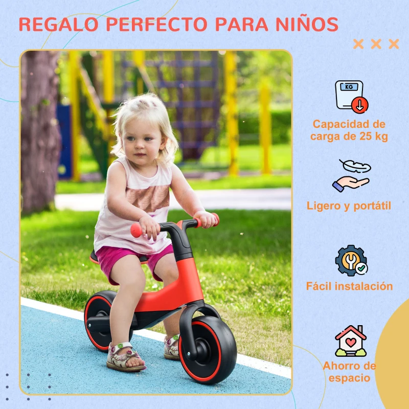 AIYAPLAY Bicicleta sin Pedales para Niños de + 18 Meses Triciclo Infantil con Sillín Ajustable en 30-36,5 cm 66,5x34x46,5 cm Rojo